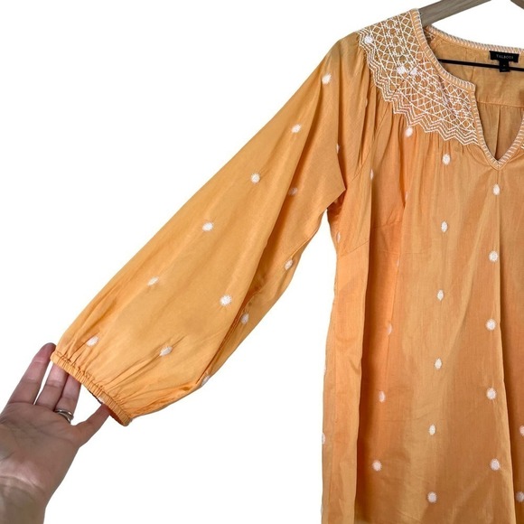 Talbots‎ Embroidered Polka Dots Popover Top in Orange Lightweight Cotton, Small - Picture 6 of 9